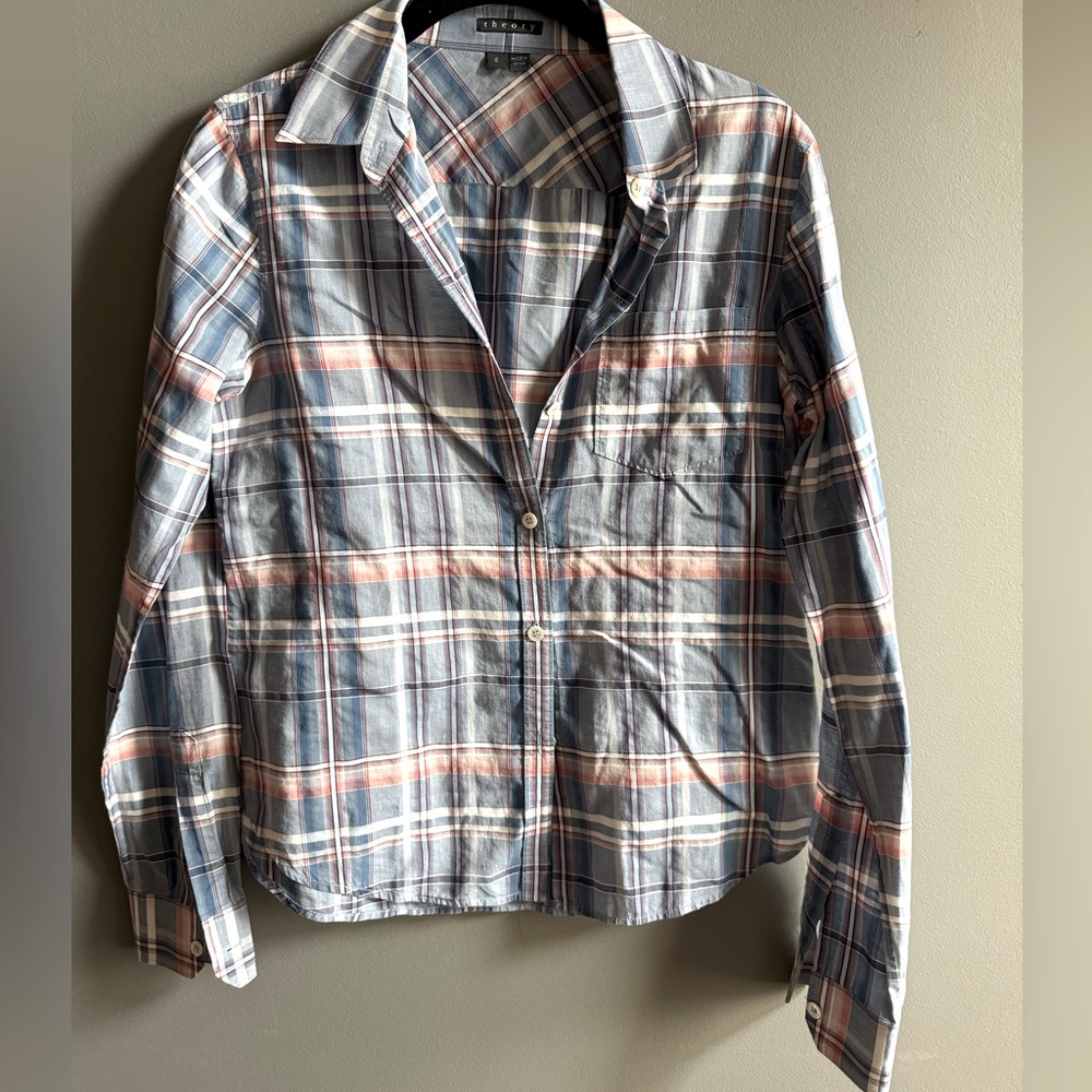 THEORY Plaid Button-Up Shirt Small